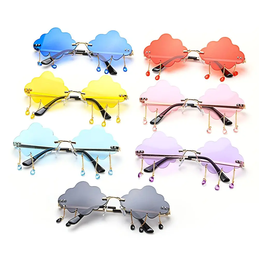 

1PC Fashion Retro Rimless Sunglasses Women Men Vintage Clouds diamond Tassel Steampunk Disco Glasses Funny Cloud Shaped Shades