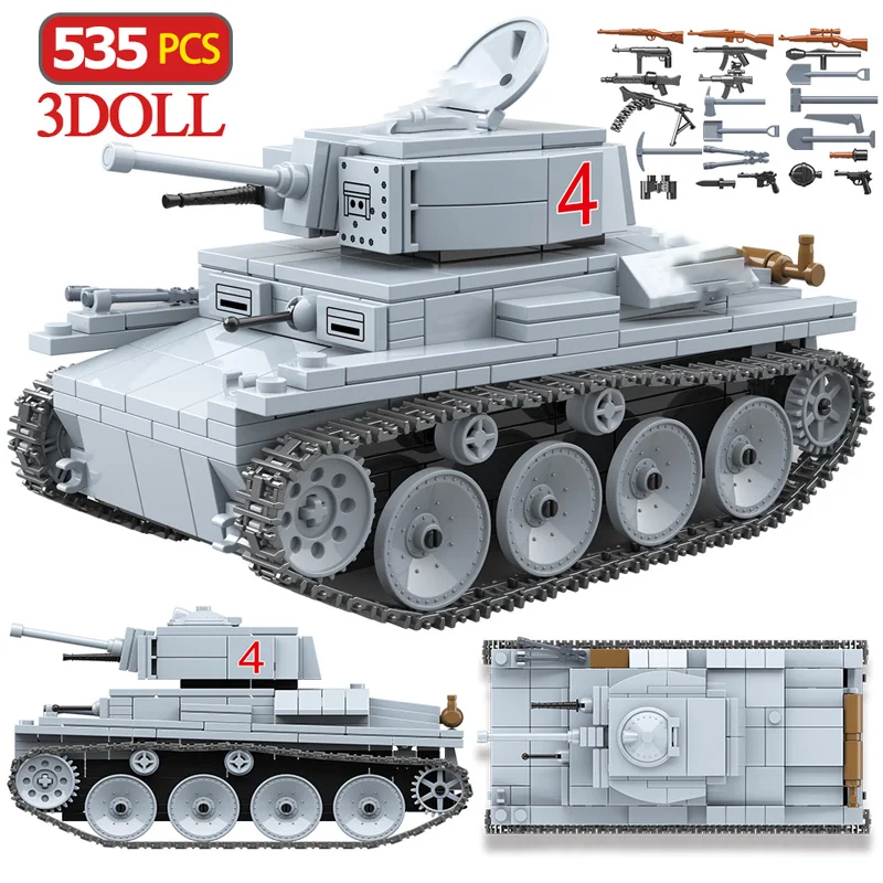  535PCS Legoingly Technik LT-38 Light Tank Building Blocks Military Army City Soldier Figures Weapon