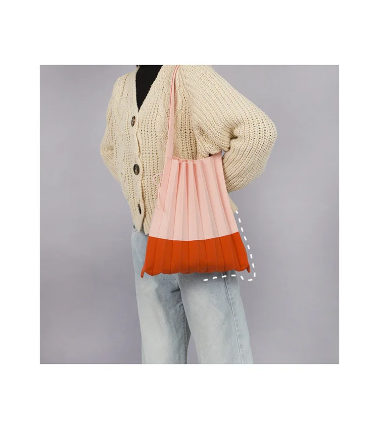 Wool knitting Pleated Bags Patchwork Drawstring Shopping Bags Girls Causal Large Shoulder Bag Korean Japanese Chic Small Handbag