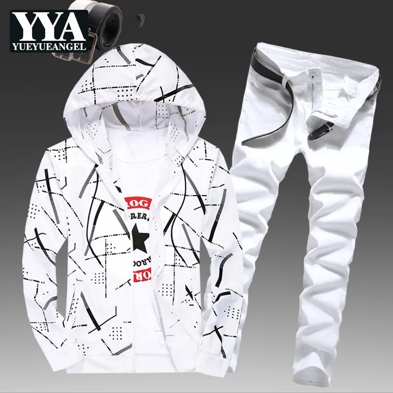 Mens Spring Hooded Sweatshirt Two Piece Set Striped Printed Jeans Causal Tracksuit Slim Fit Jogging Homme Suit Survetement Sets Mens Spring Hooded Sweatshirt Two Piece Set Striped Printed Jeans Causal Tracksuit Slim Fit Jogging Homme Suit Survetement Sets
