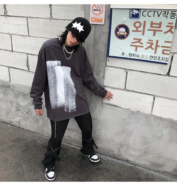 Description Picture 4 of itemHip Hop Men's Casual Pants Fashion High Street Vibe Ins Korean Design Flare Pants Male Joggers Streetwear Solid Black Gray