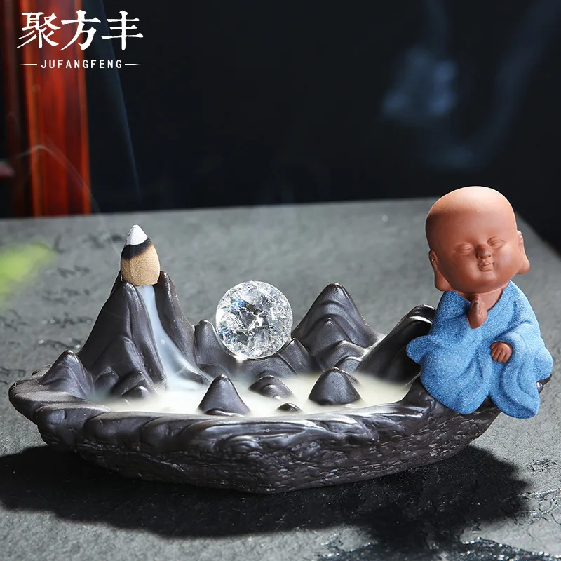 

Queimador De Incenso Censer Ceramic Furnishing Articles Led Lights Aroma Stove Home Sank Sandalwood Incense Burner Fang Feng