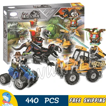 

440pcs Jurassic World Juniors Dinosaur Raptor Hunting Jeep 8051 Building Blocks Dinosaur Toys Compatible With Lago