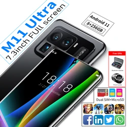 Téléphone portable M11 Ultra, écran de 7.3 pouces, SmartPhone, mémoire de 16GB, 1T, caméra de 48mp + 64mp, reconnaissance faciale, 4G 5G, Qualcom 888, nouveau 
