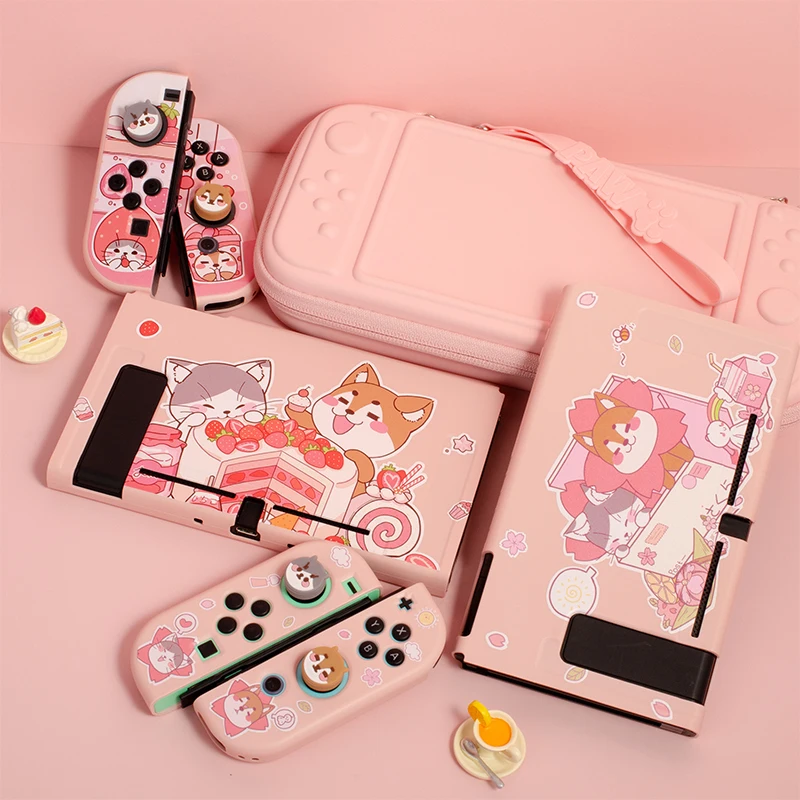 2021 New Protective Case Shell for Nintendo Switch NS JoyCon Cute Cat Dog Cartoon Pink Cover For | Электроника