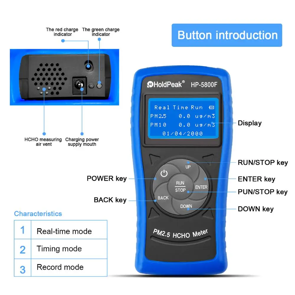 HoldPeak HP 5800F цифровой HCHO PM2.5/10 детектор Крытый Открытый тестер качества воздуха