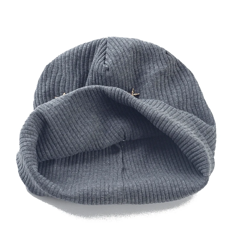 Geebro Women Star Ribbed knitted Cotton skullies Beanie Casual Soft Design Solid Bonnets hat Ladies Slouchy Hat Wholesale 5