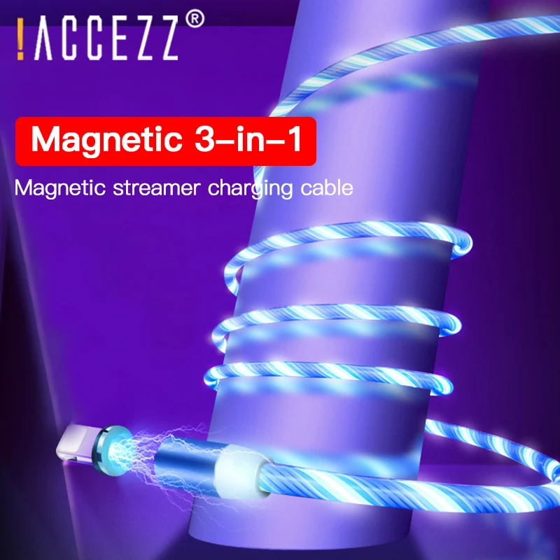 

!ACCEZZ Magnetic Charging Cable Lighting Type-C Micro USB Charger Cables For iPhone X 7 Samsung Android Magnet Charge Cord 1M 2M