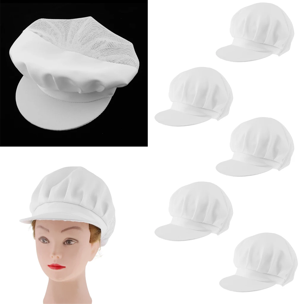 

5x Adjustable One Size Chef Hat Restaurant Kitchen Elastic Adult Cooking Cap