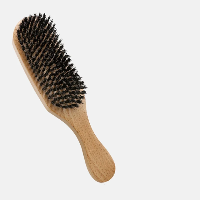 Wooden 100% Boar Bristle Men 360 Wave Brush Curved Beard Hair Brush Wood
