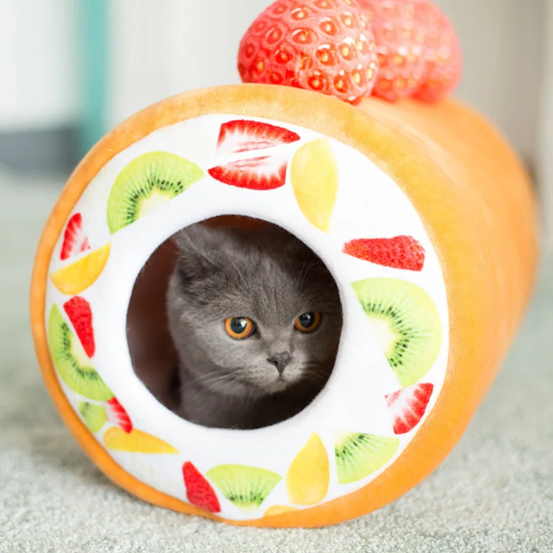 Winter Warm Cat Dog Bed Mat Cute Creativity Fruit Egg Tart Egg Roll Shape Pet Cushion For Small Dogs Cats Sleeping Pet Supplies