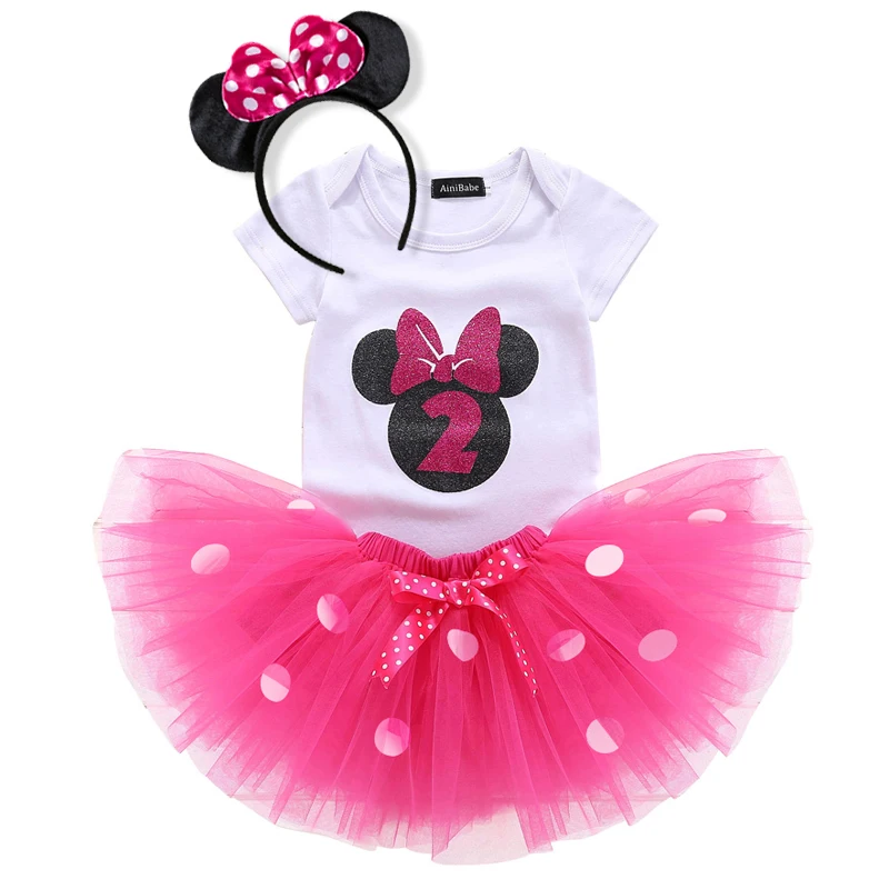Baby 1 Year Mini Mouse Dress For Girl 1st Birthday Party Tutu Dots Outfits Kids Dresses Fancy Dresses Infant Clothing Vestidos - Цвет: Hot pink 2 years