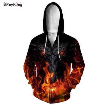 

2019 new Hoodies With Zipper Men Yellow flame 3d Cool Print Sweatshirts Man Hip Hop Streetwear Punk Hoded Jackets hip hop tops