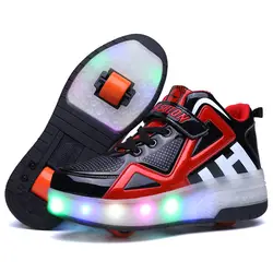Новая детская обувь; Детские светящиеся кроссовки с двумя колесами; детская обувь на роликах; обувь со светодиодной подсветкой для