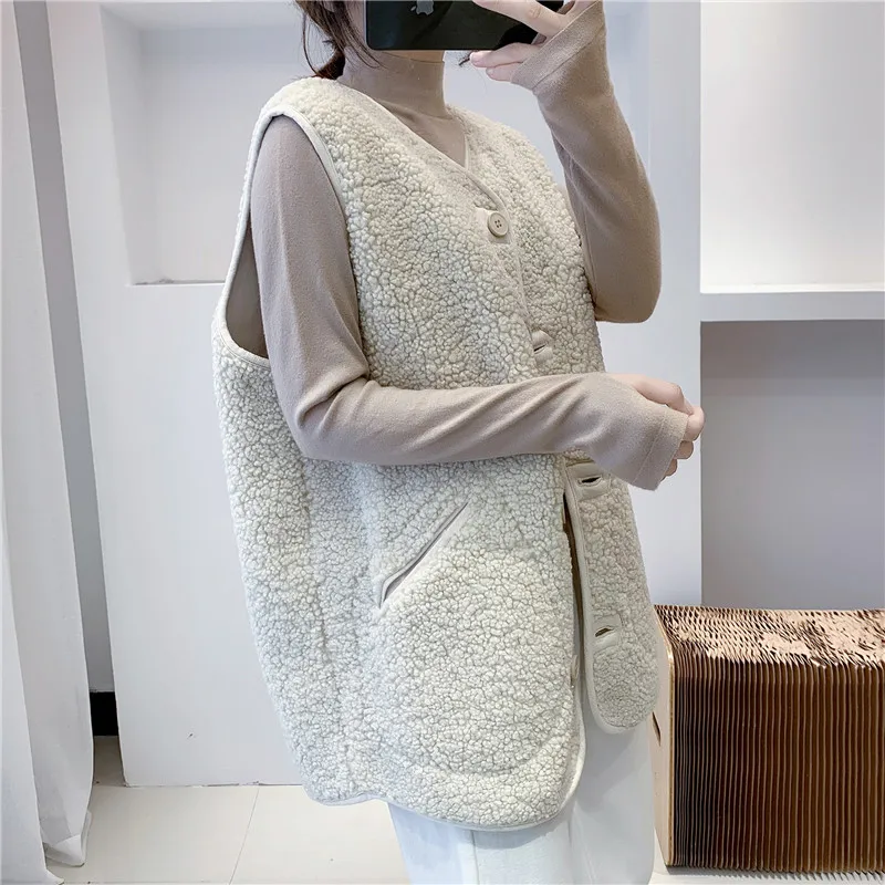Lamb Hair Women's Vest 2023 Autumn New Korean Loose Women's Coat Fur Suede Jacket Sleeveless Single-Breasted Parkas Waistcoat