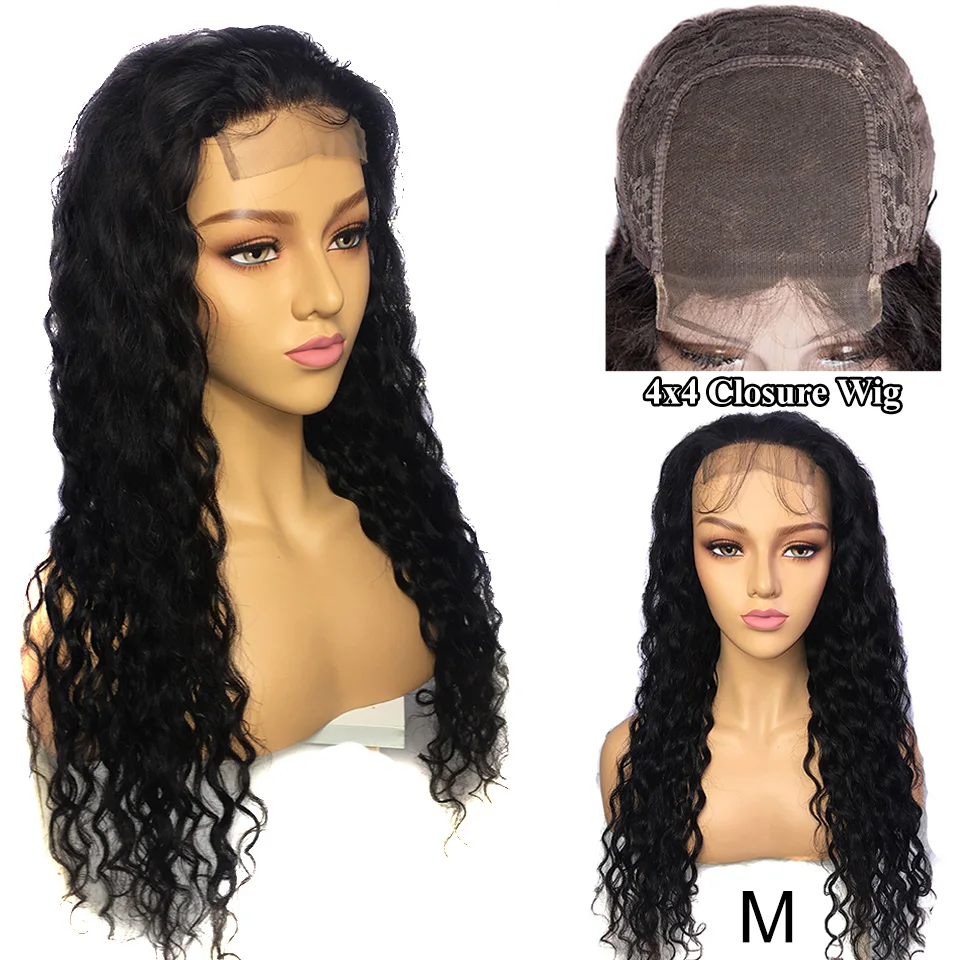 

Water Wave Wig 4x4 Lace Closure Wig Maxine Remy Human Hair Wig Medium Ratio 150% Density 8-26 Glueless Wigs for Black Women