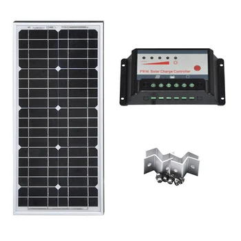 Kit de Panel Solar de 30W, 60W, 90W, controlador de carga Solar, 12v/24v, 30A, cargador de batería Solar, luz de soporte Z para caravana, coche, Camping