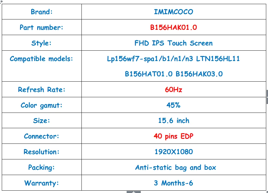 15,6 ''Replacemente светодиодный Дисплей сенсорный ScreenB156HAK01.0 подходит LP156WF7-SPA1 LTN156HL11-D01 для Dell Inspiron 15 5558 5559