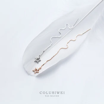 

Colusiwei Bright Star Pentagram Drop Earrings for Women Genuine 925 Sterling Silver Long Tassel Dangle Earrings Fine Jewelry