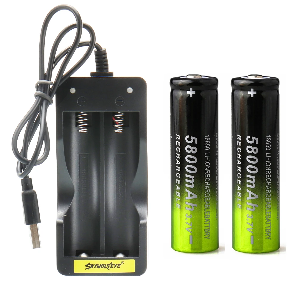 USB smart battery charger fast charge rechargeable li-on battery automatic stop +2x 5000mah/ 5800mah 18650 battery afbeelding
