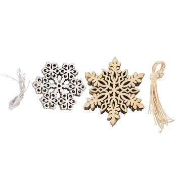 

10 Pcs Round Hexagonal Snowflake Ornament Christmas Tree Decor with String & 10 Pcs Sharp Hexagonal Wood Snowflake