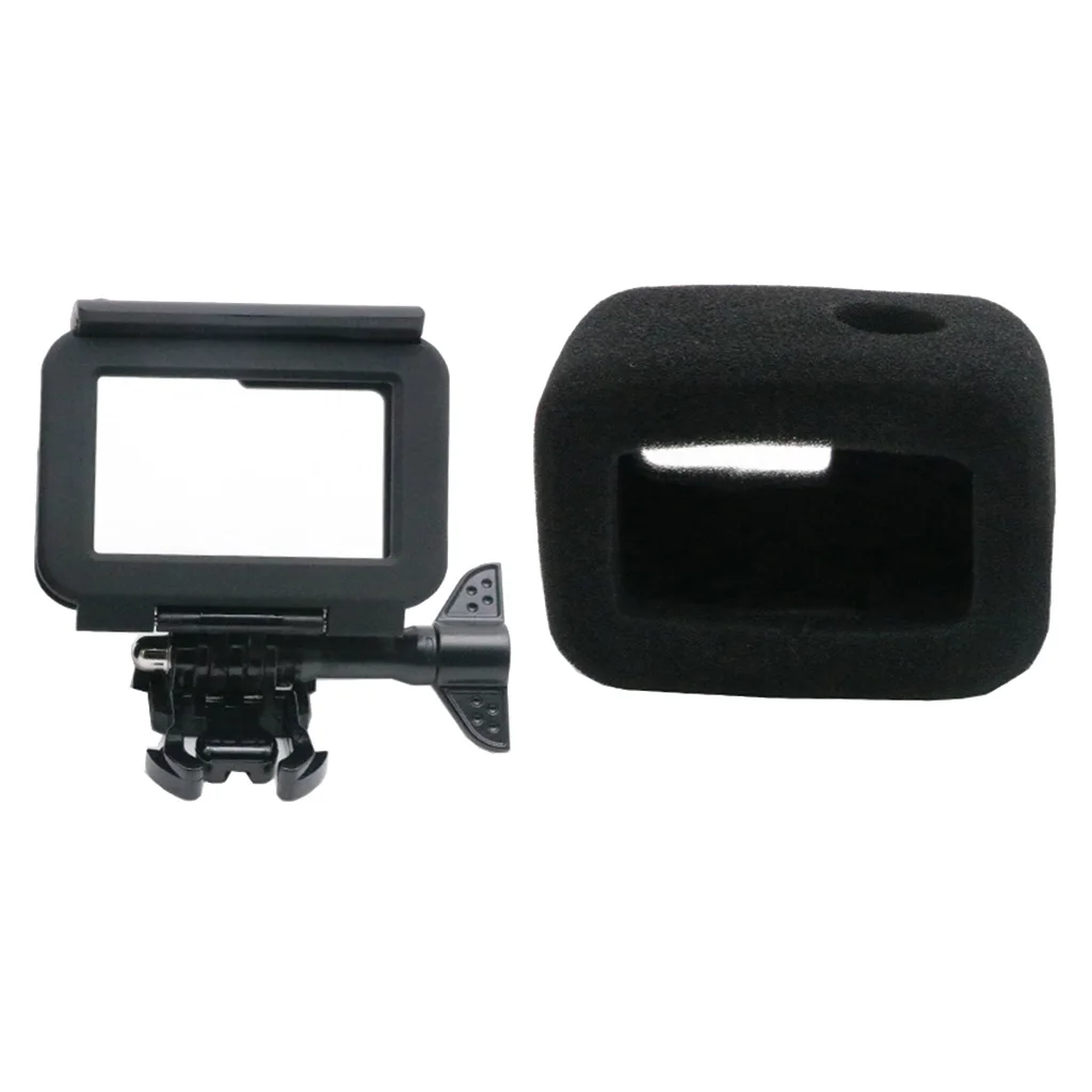 Windshield Foam Cover Wind Noise Reduce + Frame Case for GoPro Hero 5 6 7 Kit