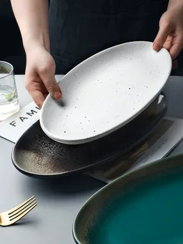 

Chinese ceramic large oval fish plate special restaurant creative tableware household dish steamed fish plate
