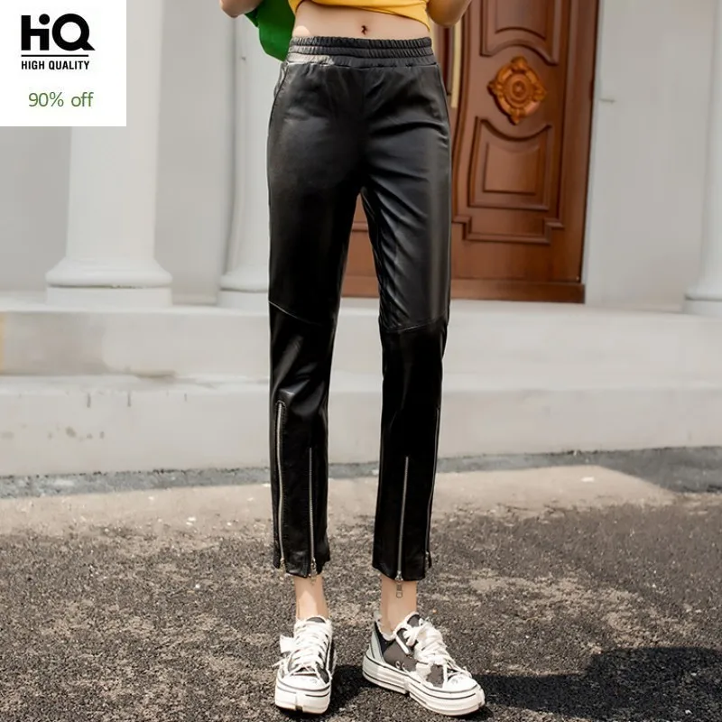2020 Nieuwe Vrouwen Ritsen Designer Schapenvacht Echte Lederen Broek Elastische Taille Enkellange Broek Lederen Potlood Broek 2020 Nieuwe Vrouwen Ritsen Designer Schapenvacht Echte Lederen Broek Elastische Taille Enkellange Broek Lederen Potlood Broek