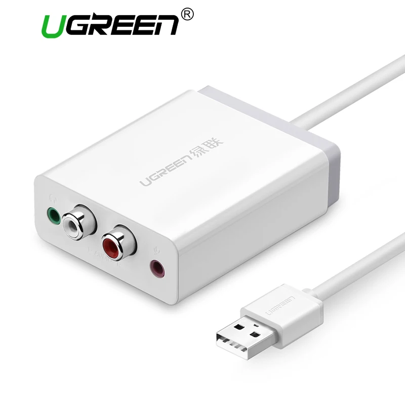 Cena Ugreen 2 RCA karta dźwiękowa USB interfejs audio 3.5mm Adapter USB do mikrofon z głośnikiem dla laptop zewnętrzna karta dźwiękowa