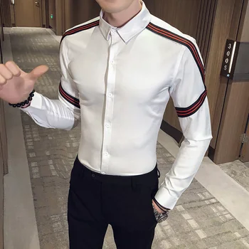 

2020 Designer Shirts Men Long Sleeve Slim Fit Casual Men Shirt Black White Formal Business Dress Shirts Camisa Social Masculina