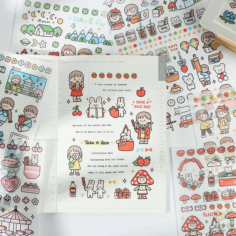 yisuremia 1pc korea kawaii deco washi stickers diary daily planner scrapbooking diy cartoon stick sticker school stationery assorted stickers aliexpress