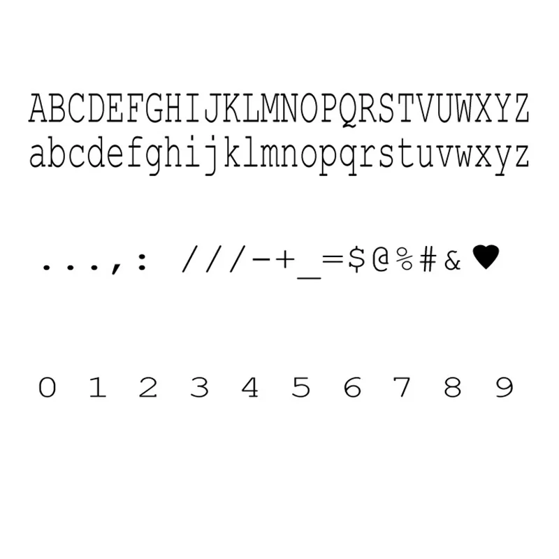 Courier New font style brass hot foil stamping letters ,based on "A" height 6mm
