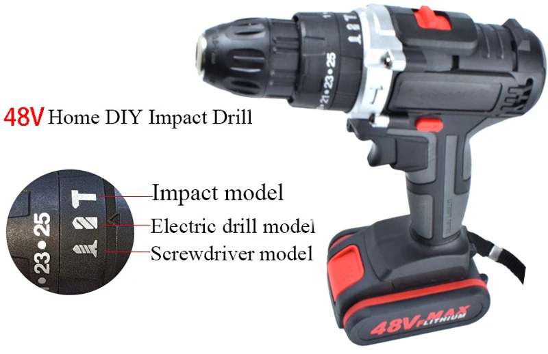 48VF 5000 мА/ч, литий Батарея Ударная дрель Мощность сверла беспроводные Перезаряжаемые 2 Скорость электрическая дрель для домашнего домашнем хозяйстве