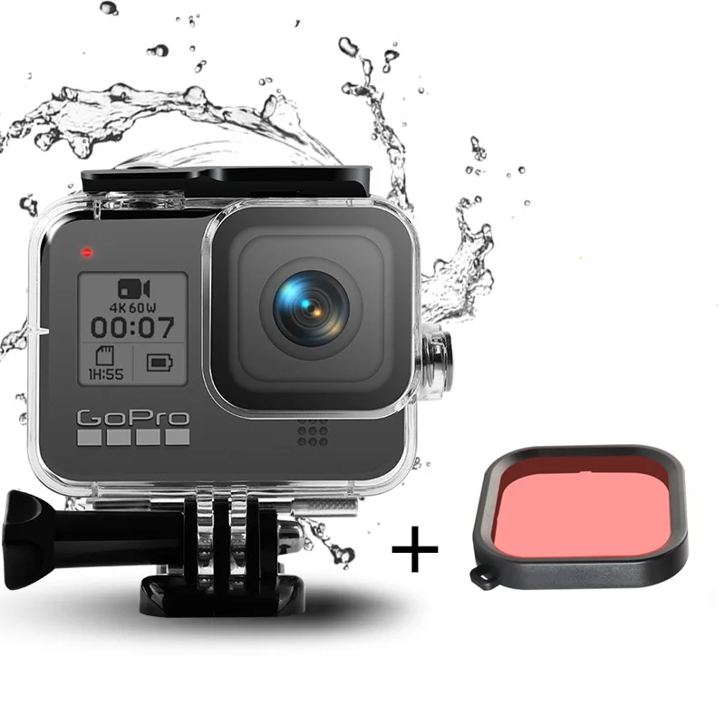 Фильтр для съемки для GoPro, водонепроницаемый чехол для GoPro, фильтр GoPro, 8 чехол, водонепроницаемый фильтр для экшн-камеры для GoPro, 8 аксессуаров - Colour: Waterprooh Light Red