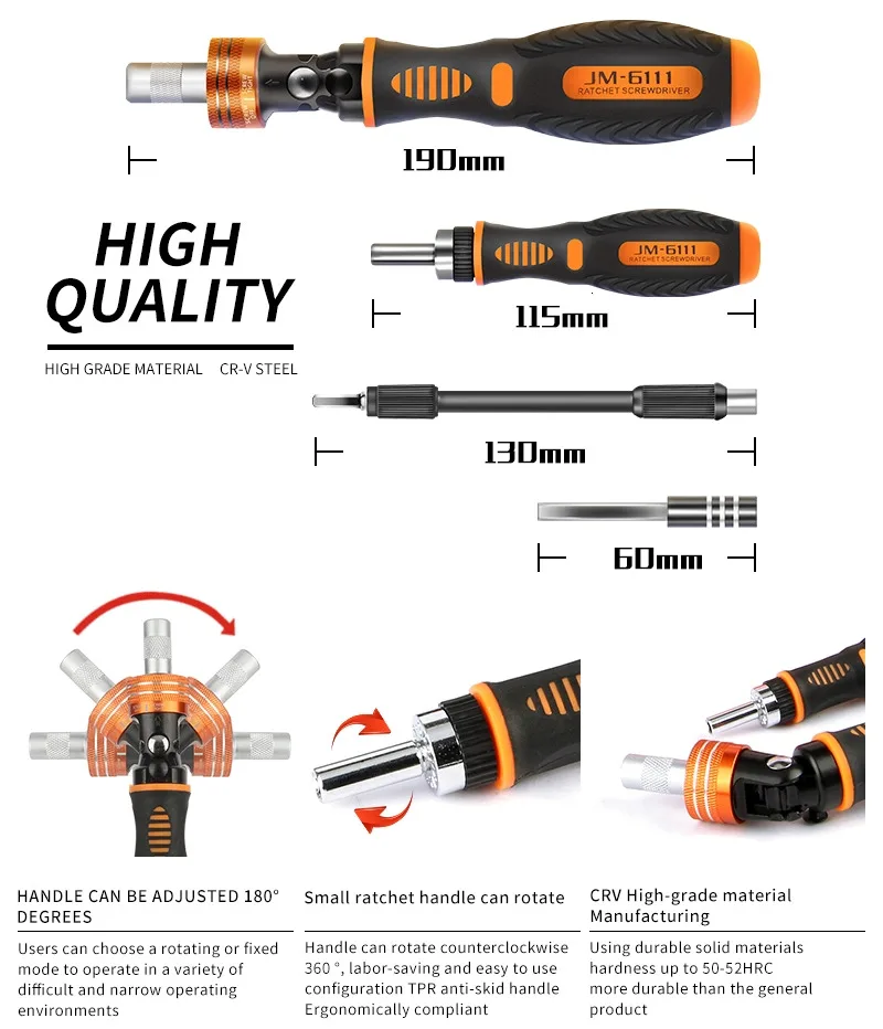 JAKEMY JM-6111 69 in 1 DIY Hand Tool Set 180 Degrees Ratchet Screwdriver with Chrome Vanadium Bits Home Tools
