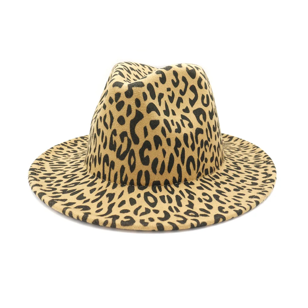 

Leopard Fedora Hats Women Vintage Trilby Caps Wool Felt Warm Jazz Hat Chapeau H3