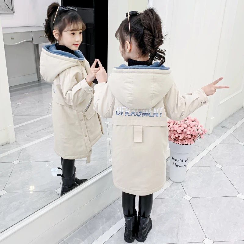 Girl clothes Winter Long coat Warm Plus Velvet Princess Cotton jacket Kid Outdoor Thick Parka Clothing Hooded Outerwear children jackets girls coat