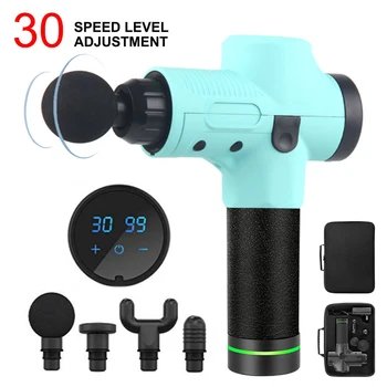 

Muscle Relaxation Massage Gun Electronic Massager With 4 Heads LCD Display 30 Speeds Vibration Exercising Muscle Body Massage