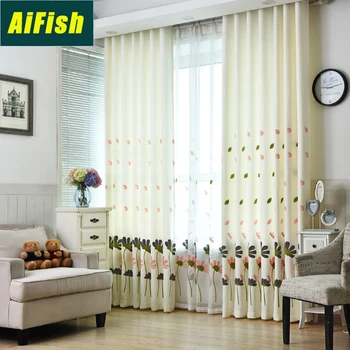 

Korean Pastoral Window Screen Curtain Cartoon Small Fresh Imitation Linen Towel Embroidered Living Room Bedroom X-WP112