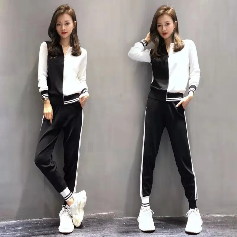 

Two Piece Sweater Set Women Luxury Designer Brand 2019 Autumn Winter High Street Embroidery Pattern Knit Striped Sweatpants Suit
