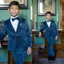 2019 beau velours garçons vêtements de cérémonie veste pantalon 2 pièces ensemble costumes pour mariage dîner enfants enfants Tuxedos