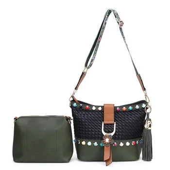 

Woven Female Bag 2020 New Rivet Shoulder Bag European and American Fashion High Quality Hand-woven Bucket Shoulder Crossbody Bag