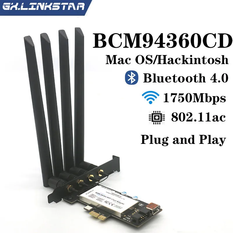 

1750Mbps PCIe Desktop Wifi Card BCM94360CD For MacOS Hackintosh 802.11ac Bluetooth 4.0 Dual Band Wireless Adapter For PC
