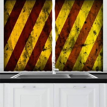 

Red Yellow Interlaced Line Kitchen Curtains Multiple Rectangular Bars Curtain Blackout Curtains Room Window Bathroom Curtains