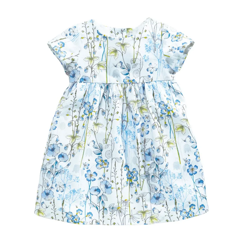 Little Maven New Summer Kids Sky Blue Floral Printed O Neck Girls 2 7yrs Short Sleeved Cotton Knitted Casual Princess Dresses Dresses Aliexpress