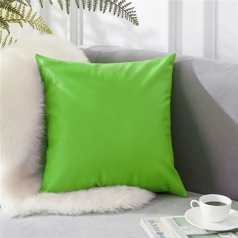 Topfinel PU Leather Cushions Covers Solid Decoration Waterproof Throw Pillows For Sofa Bed Car Seat Home Luxury Pillowcases - Цвет: Green