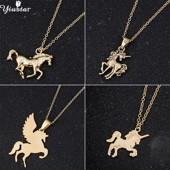 

Yiustar Gold Stainless Steel Horse Pendant Necklace for Girls Women Punk Jewelry Accessories Animal Unicorn Necklace Collier