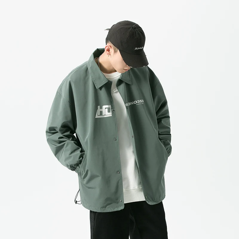 

Mens Letter Printed Jackets Jackets and Coats Loose Fit Streetwear for Men Simple Windbreaker Jacket Harajuku Covered Button Top