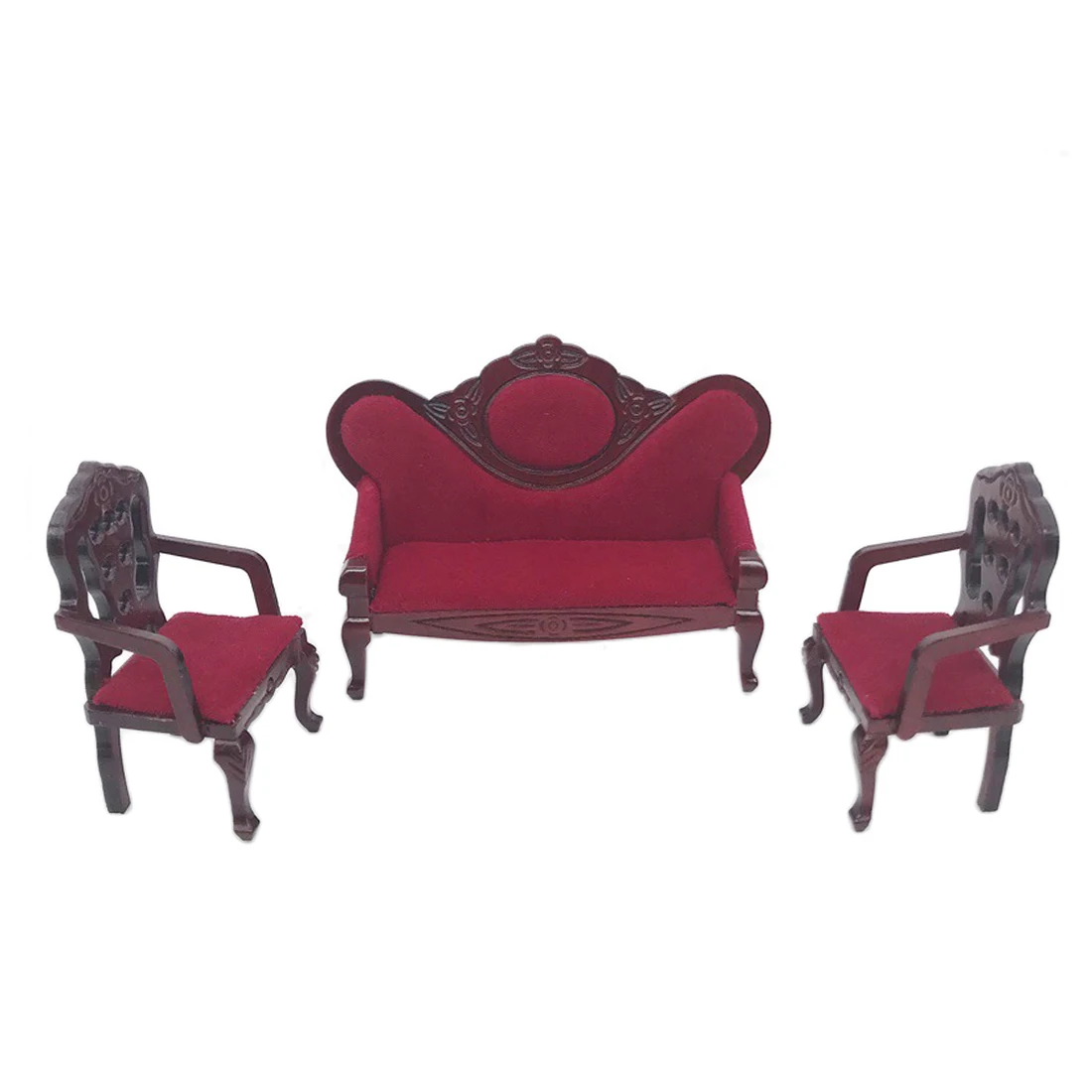 

1/12 Scale DIY Miniature Dollhouse Pocket Furniture Set With Sofa Chairs - Mahogany Colour