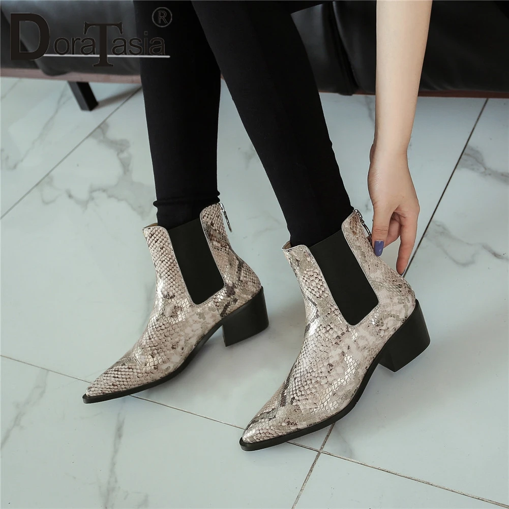 

DORATASIA Brand New women's Genuine Leather Ankle Boots Big Szie 34-43 Snake Veins Zip Shoes Woman Casual Party Luxury Boots